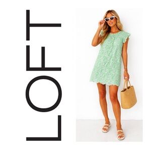 LOFT Green Floral Eyelet Dress
